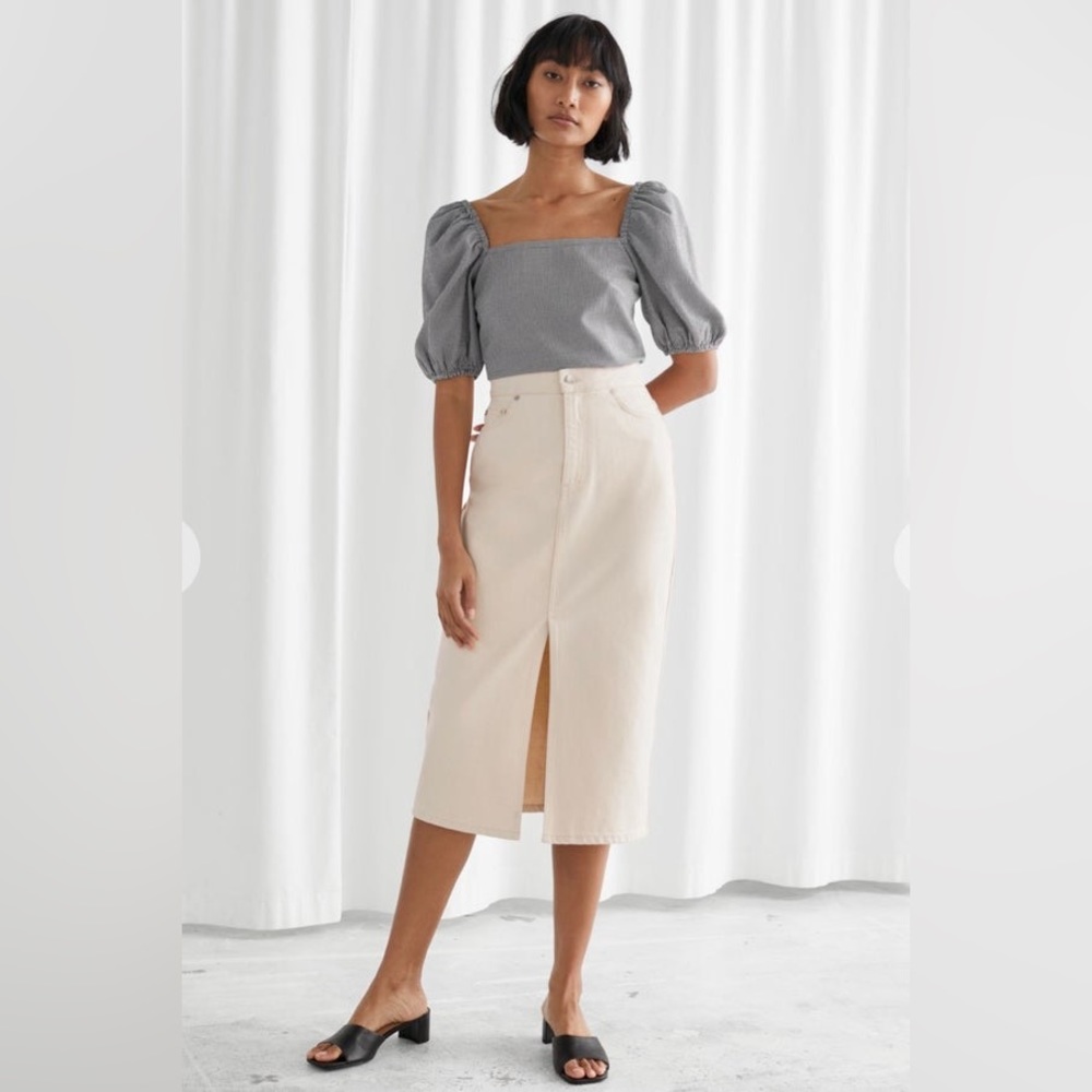 ISO & Other Stories Ecru Midi Skirt Front Slit